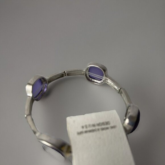 JL Designs Purple Silvertone Stretch Bracelet Rectangle Bangle Costume Jewelry - Picture 10 of 12